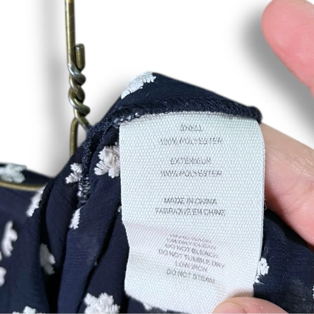 L’Agence Floral Embroidered Sheer Button Down Blouse Navy Blue Medium - Image 8