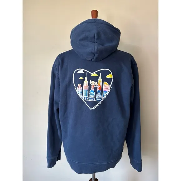 Navy Blue NYC Heart Hoodie Size Large - Image 2
