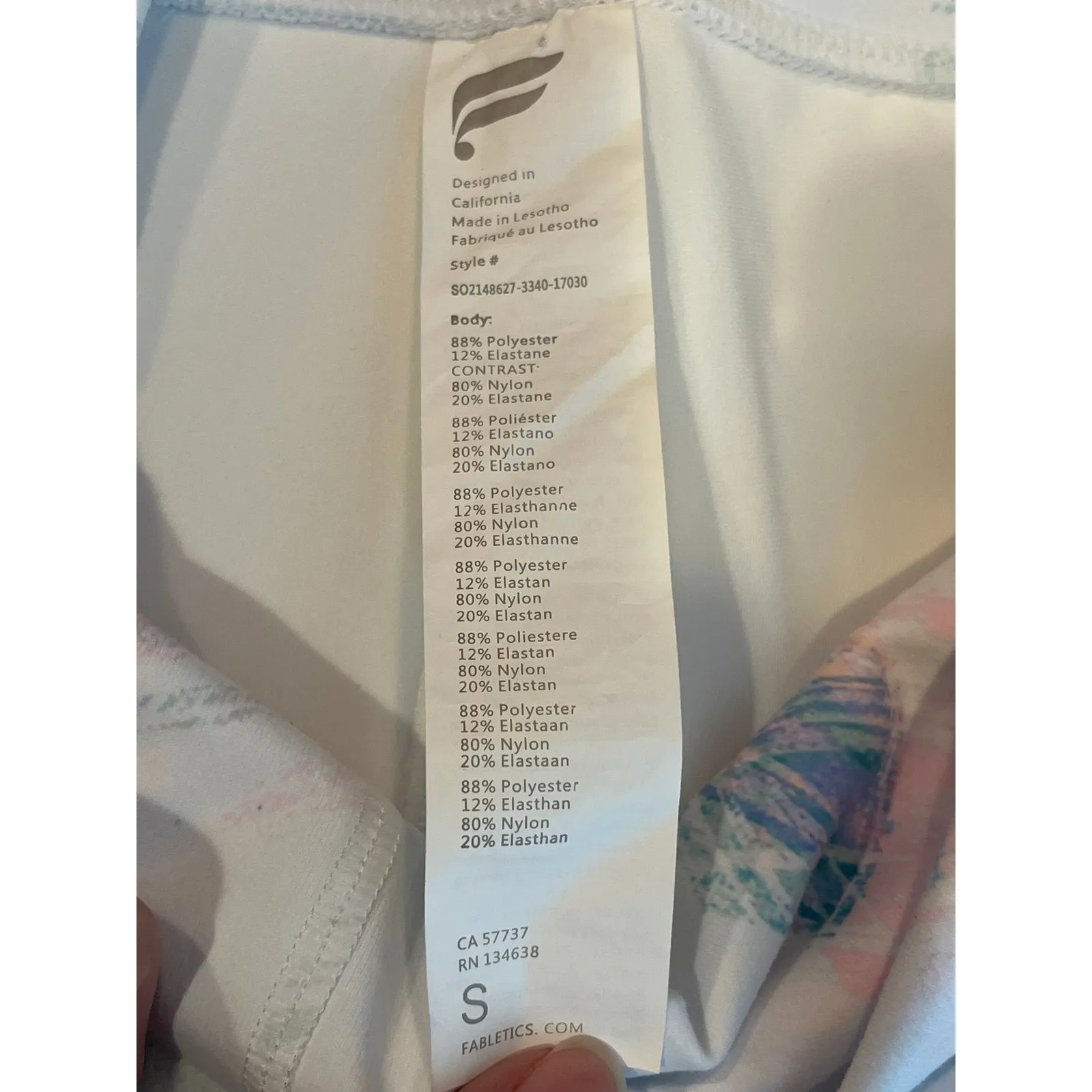 Fabletics PowerHold Size Small Bike Shorts White with Pastel Pink and Green - Image 4