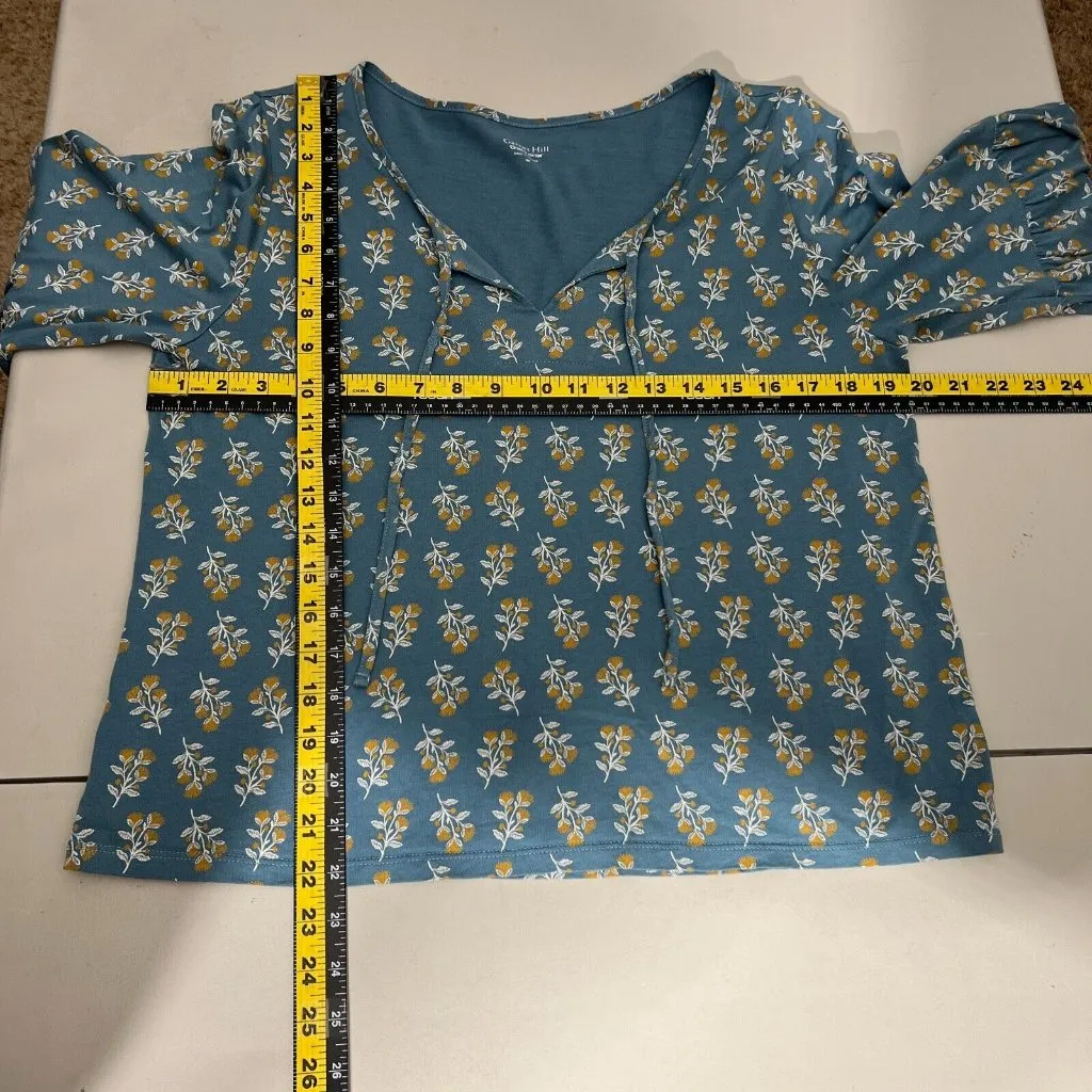 Garnet Hill Pajama Top Womens Medium Blue Long Sleeve Sundown Knit Tie Neck M - Image 2