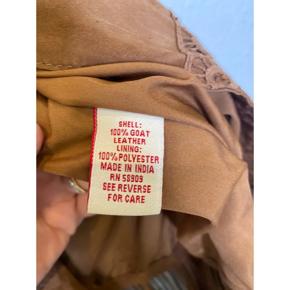 Reba Brown Leather Beautiful Jacket Fringe EUC Sz XL Lined Long Sleeves Crochet - Image 7