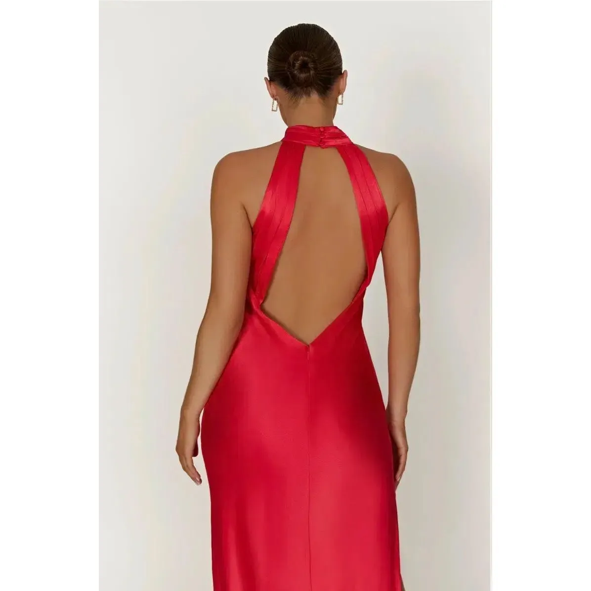 ✨MESHKI CLAIRE SATIN DRAPE BACK MAXI SZ XL DRESS WITH SPLIT✨ - Image 4