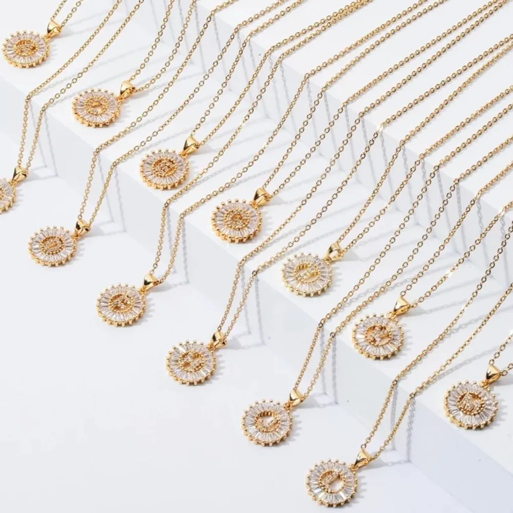 Gold Initial Crystal Sparkly Pendant Necklace A - Image 5