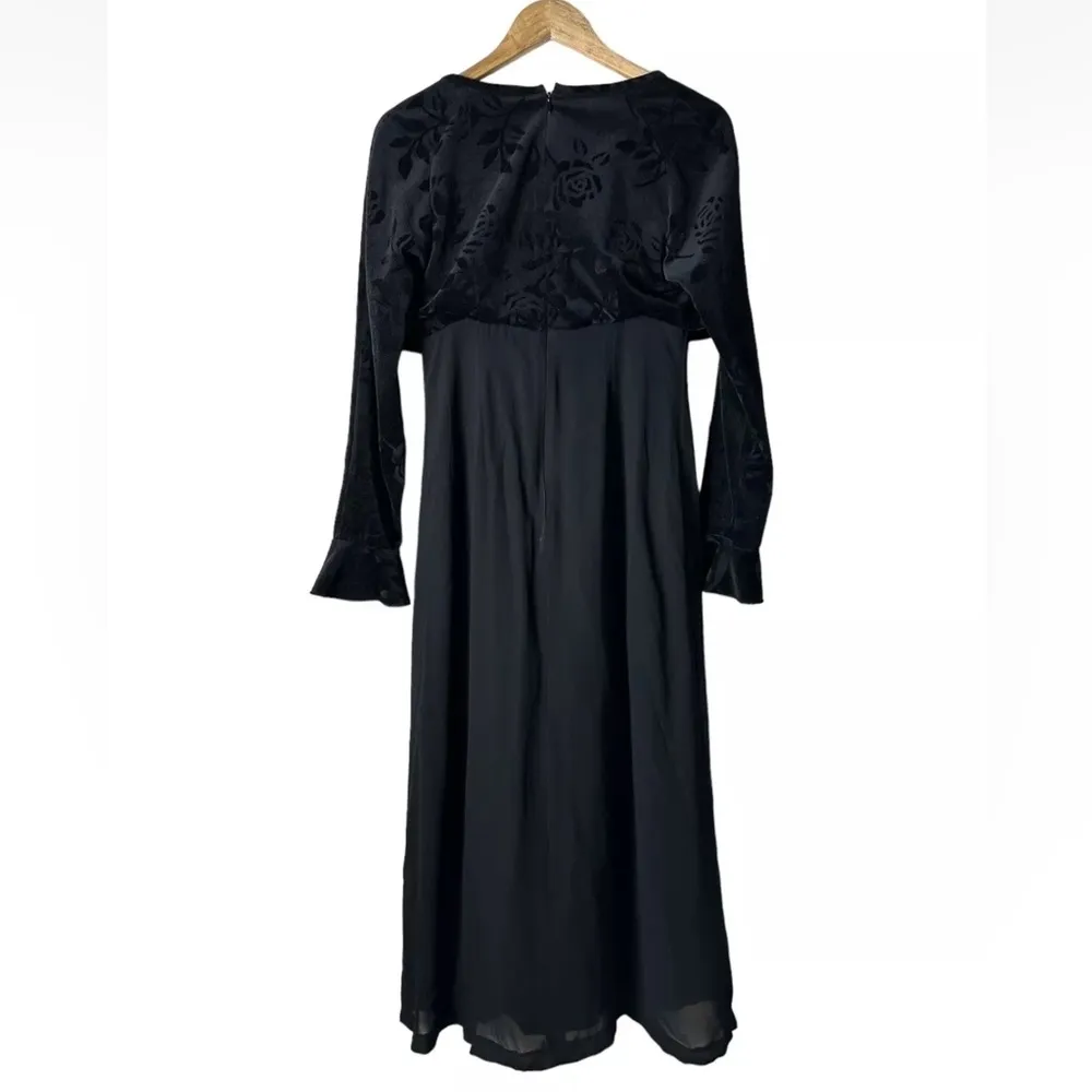 Vintage Black Whimsigoth Dress Bell Sleeve Velvet Goth Vampire Witchy Medium - Image 7