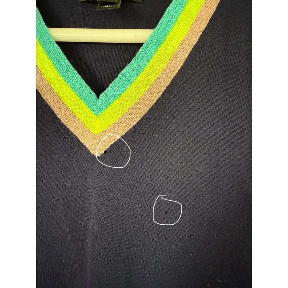 J.Crew Size Medium Navy Neon Merino Wool Vest - Image 3