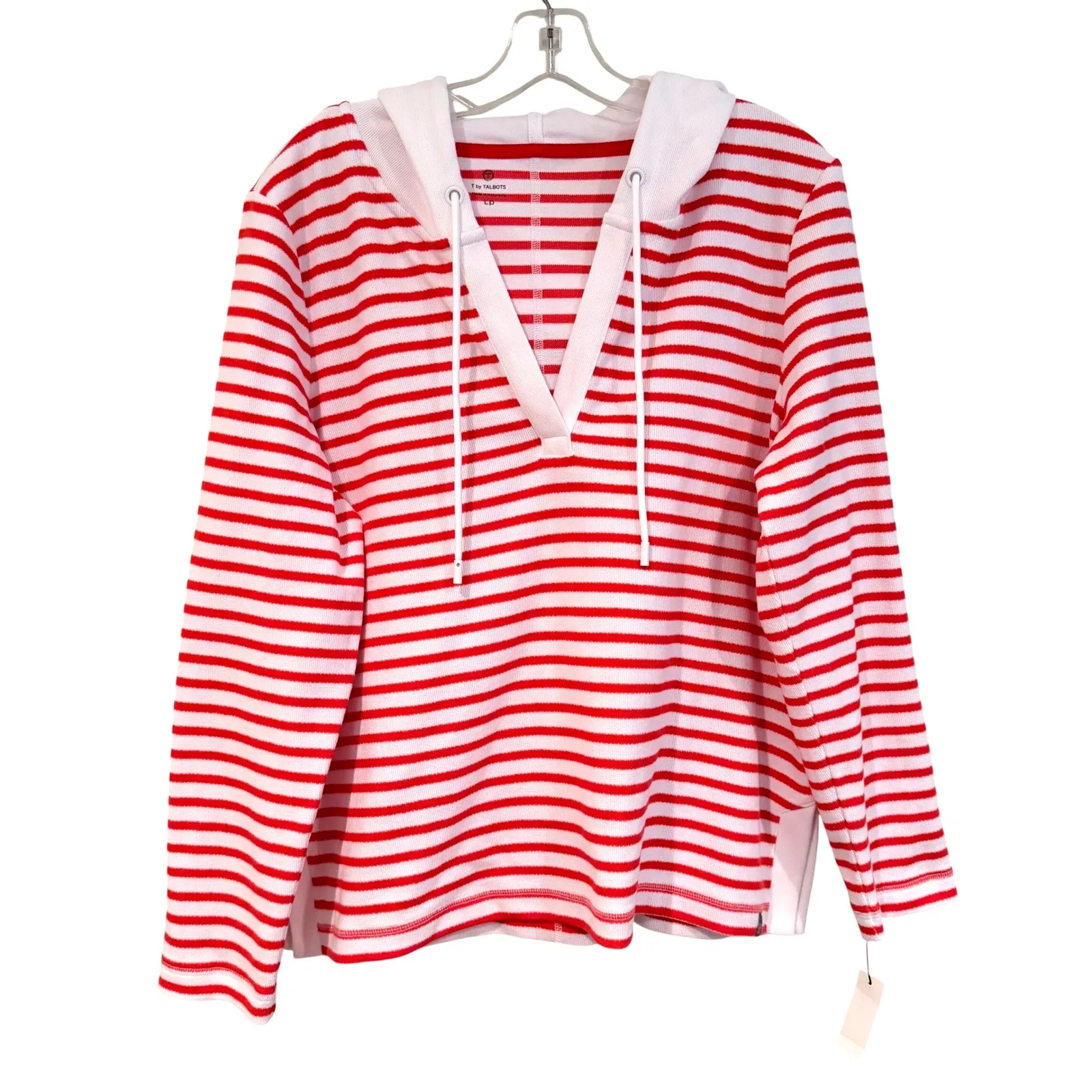 Talbots Split Neck Hoodie Striped Sweater‎ Women's Large Petite Orange Preppy - Image 2