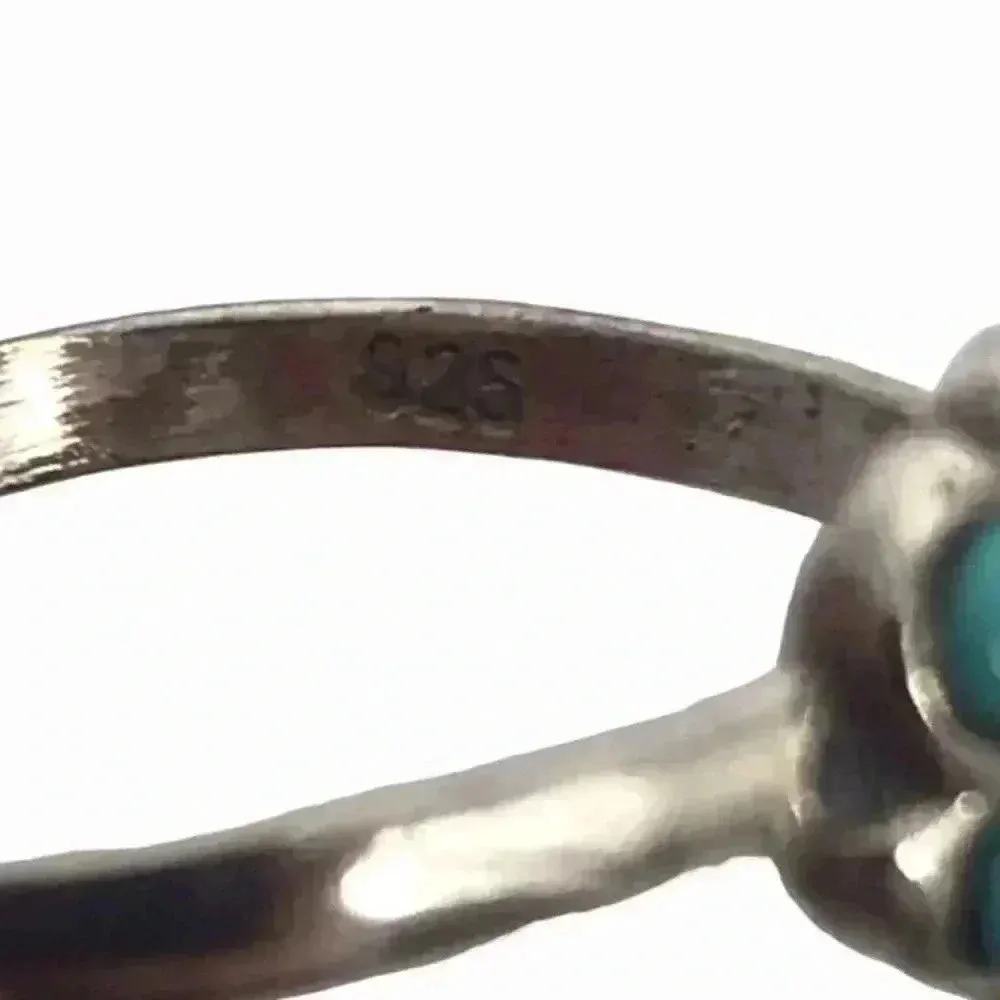 925 STERLING SILVER BEADED FLOWER ADJUSTABLE OPEN TOE RING SIZE XS Green - Image 2