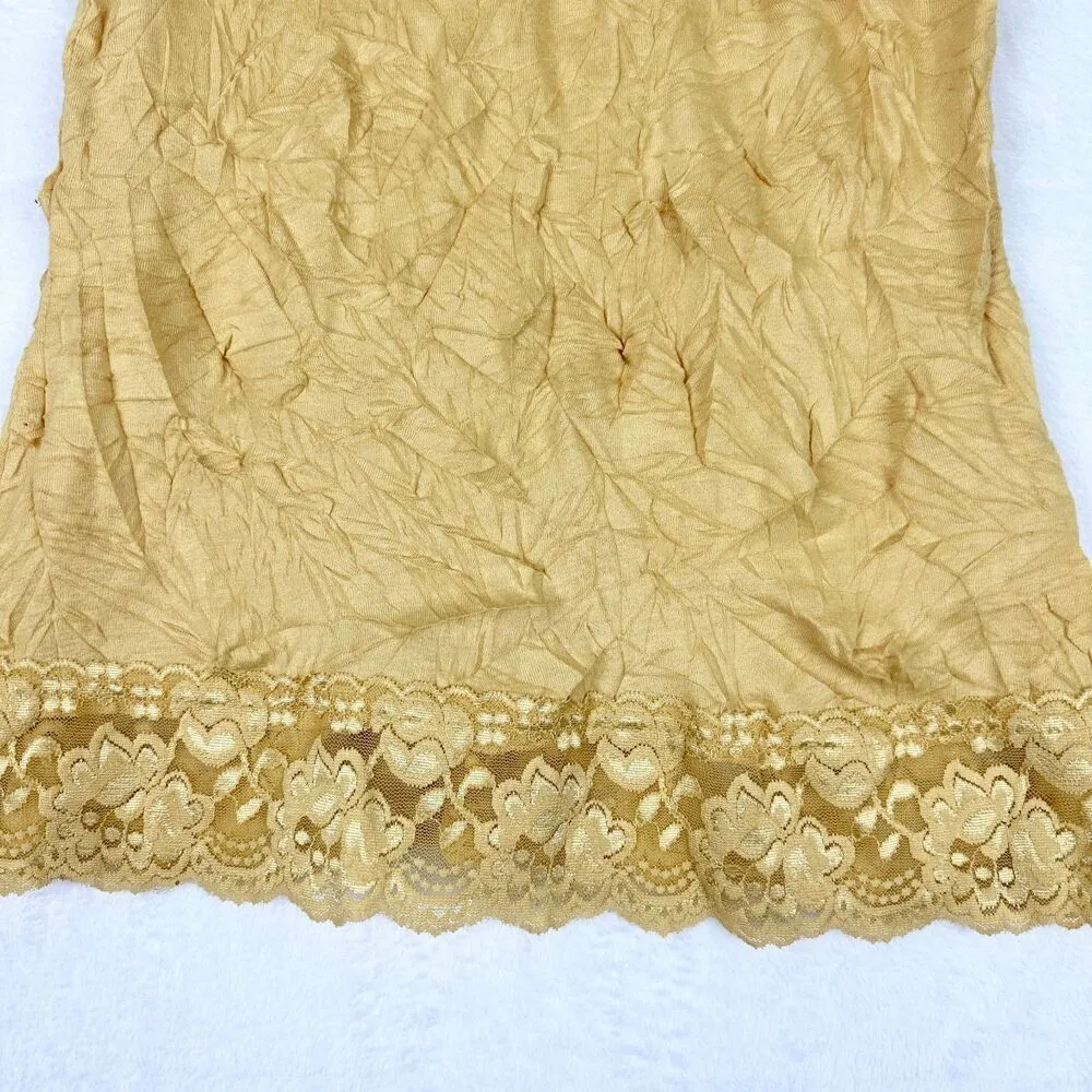 Dressbarn Vintage Y2K Lace Crinkle Tank Top Size Small Crushed Whimsy Fairy Yellow - Image 4