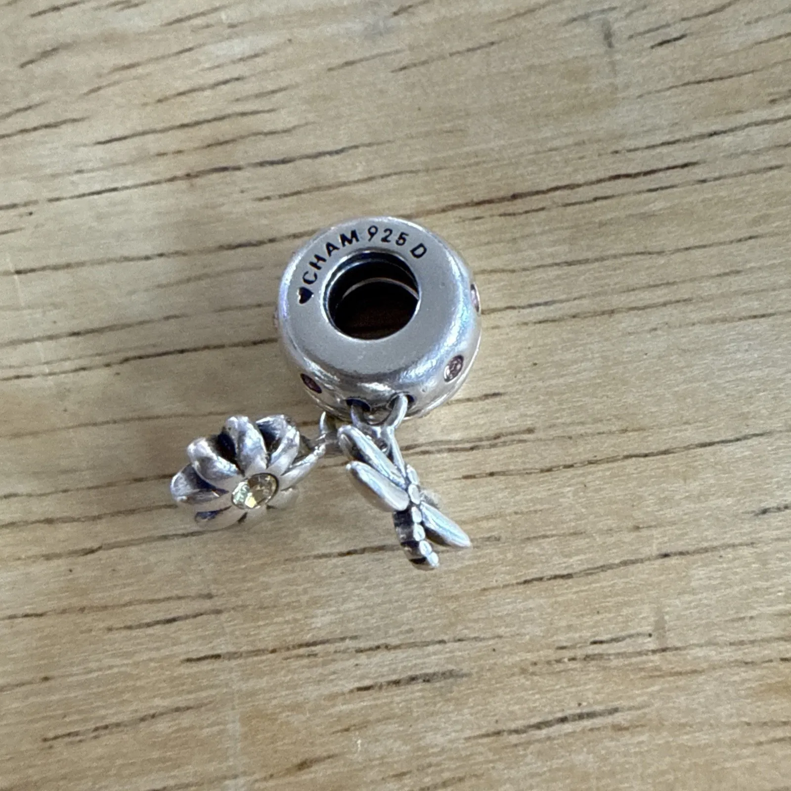 Chamilia 925 & crystal YOU & ME FLOWER & DRAGONFLY charm bracelet bead & Spacer - Image 4