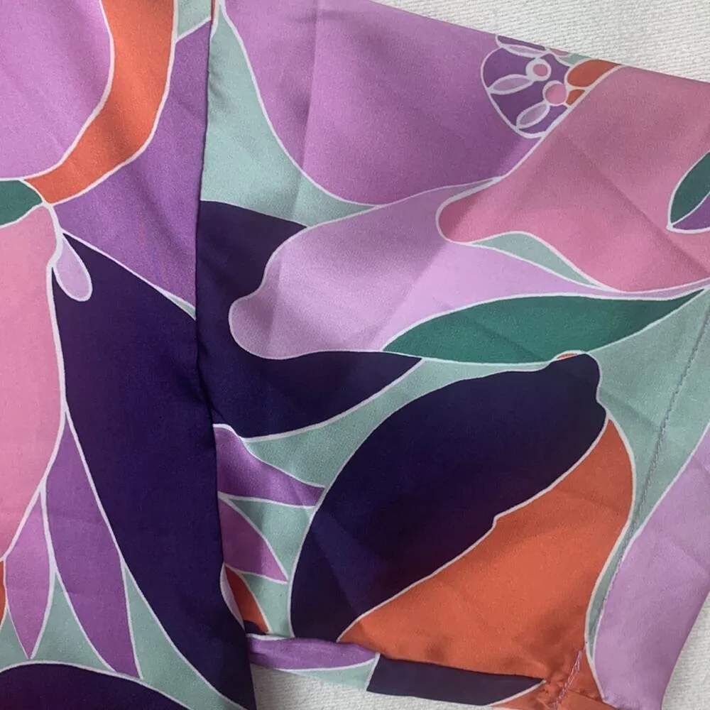 Mittoshop womens large crop button up shirt short sleeve floral multicolor brigh - Image 6