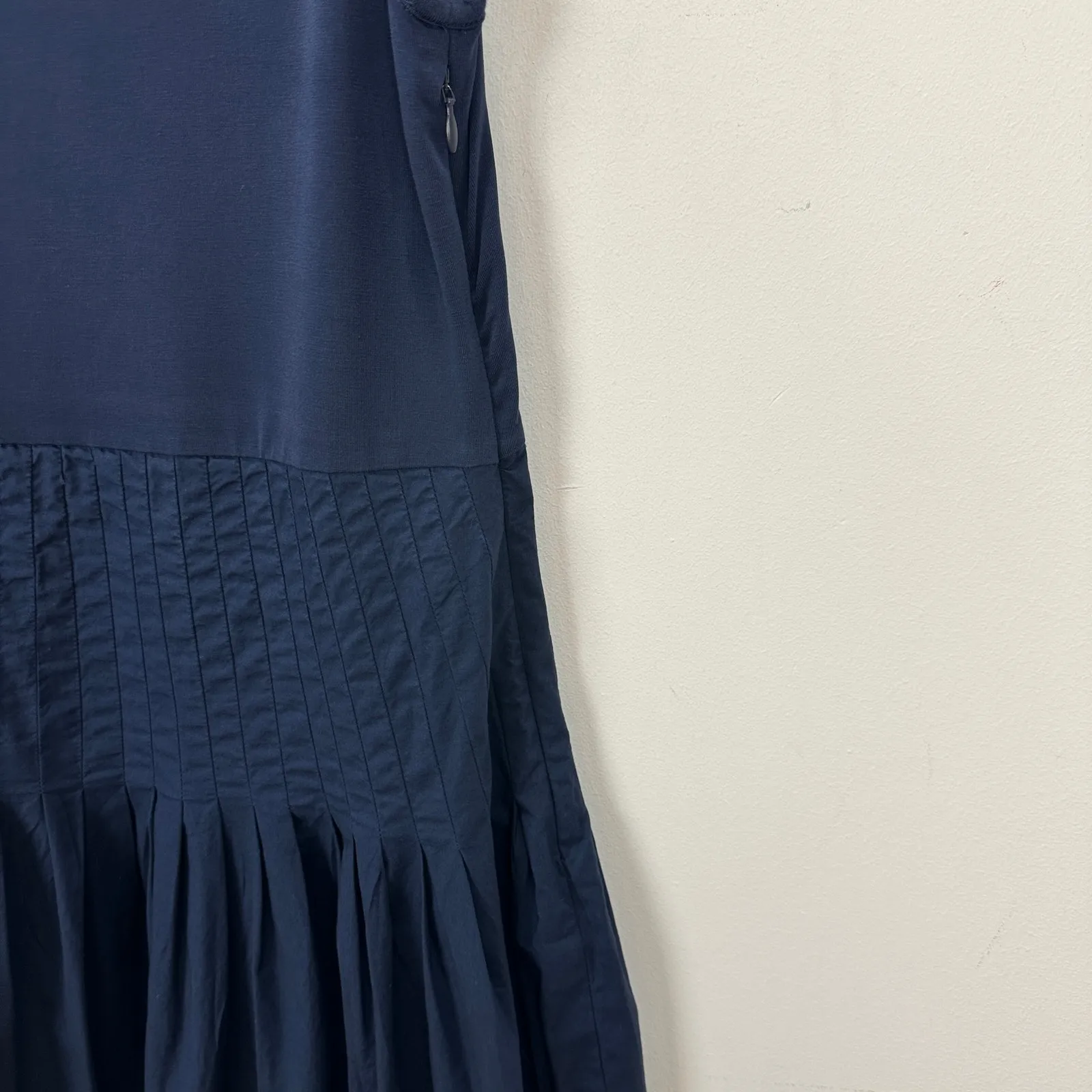 J.Crew Pintuck Mixy Dress Stretch Cotton Midi A line Minimalist Navy Small NWT - Image 8