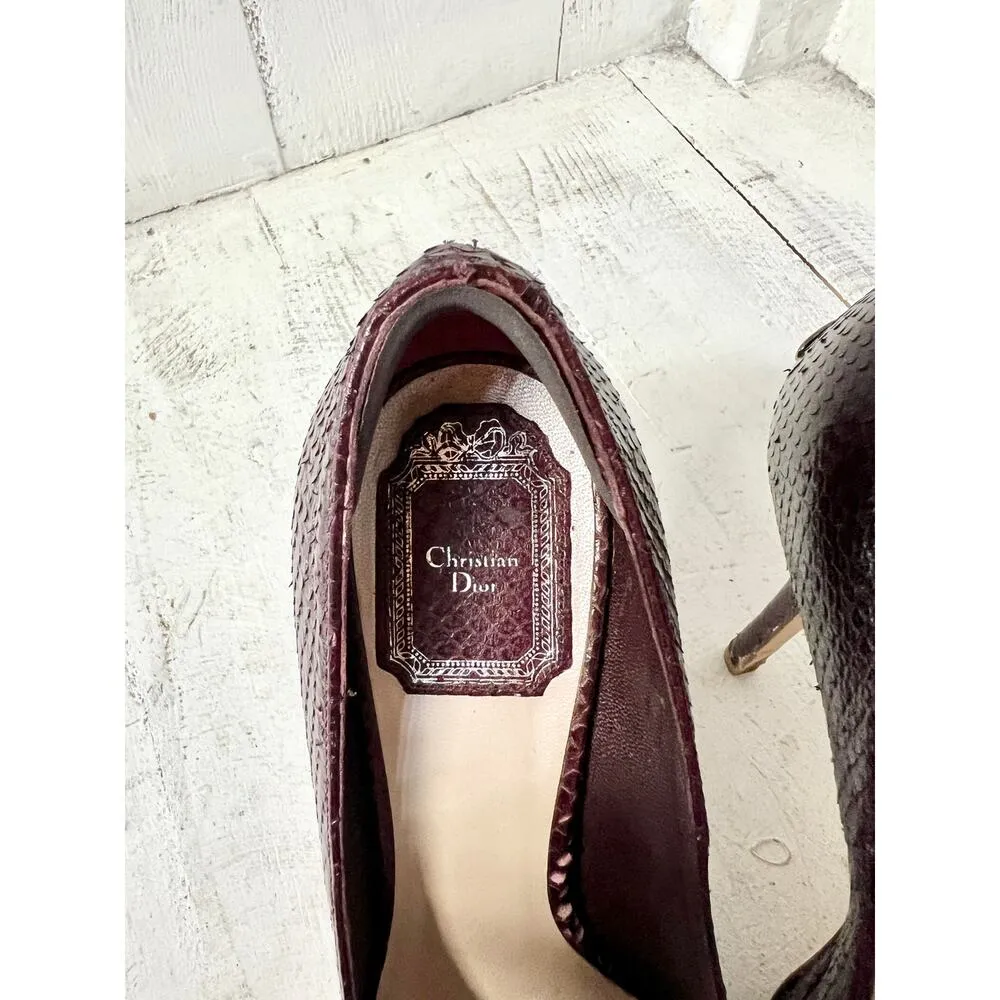 Christian Dior Embossed Python Leather Peep Toe Pumps Purple Women Size 37.5 / 7 - Image 8