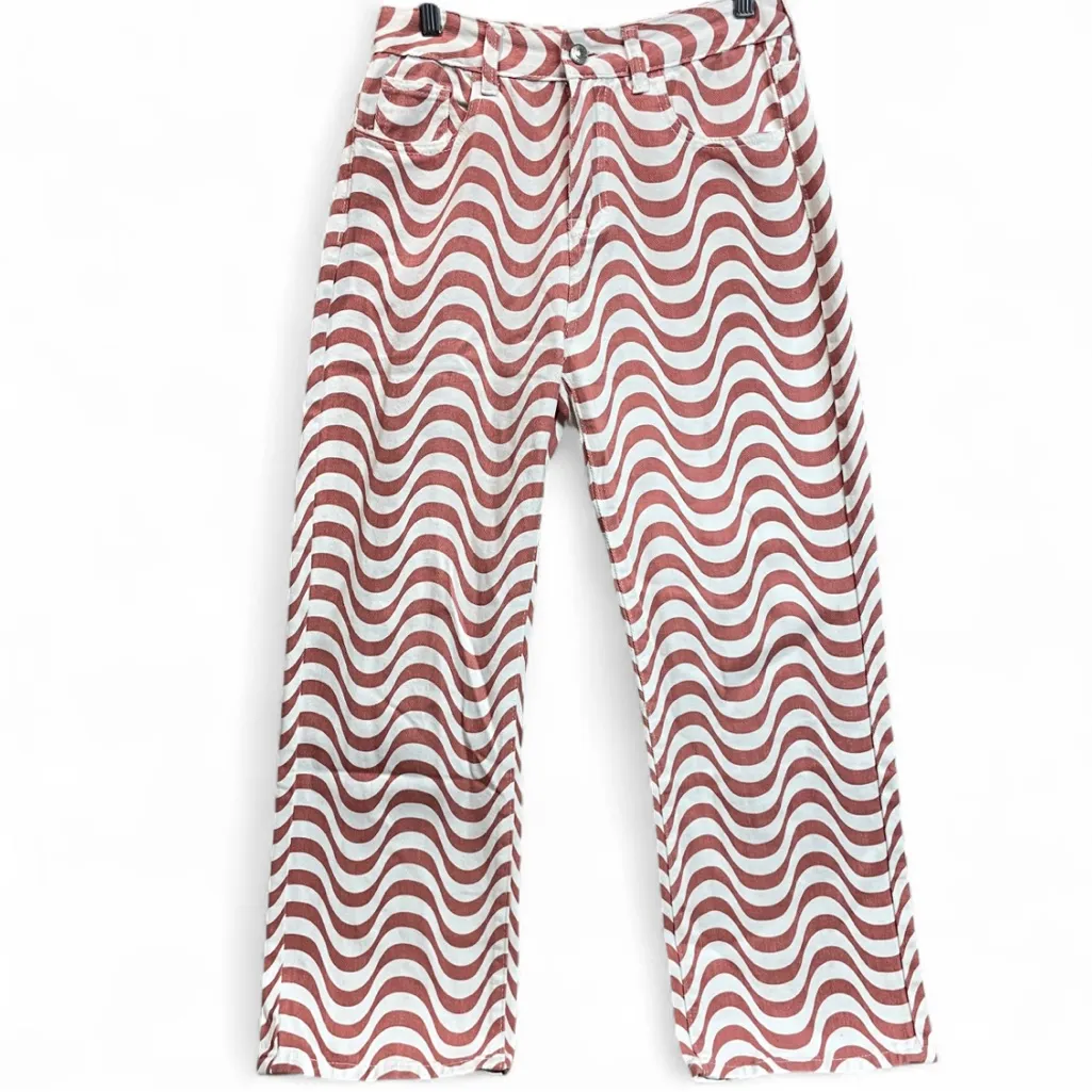 Princess Polly Puerto Denim Retro Pink White Retro Waves High Waisted Jeans Sz 4 - Image 3