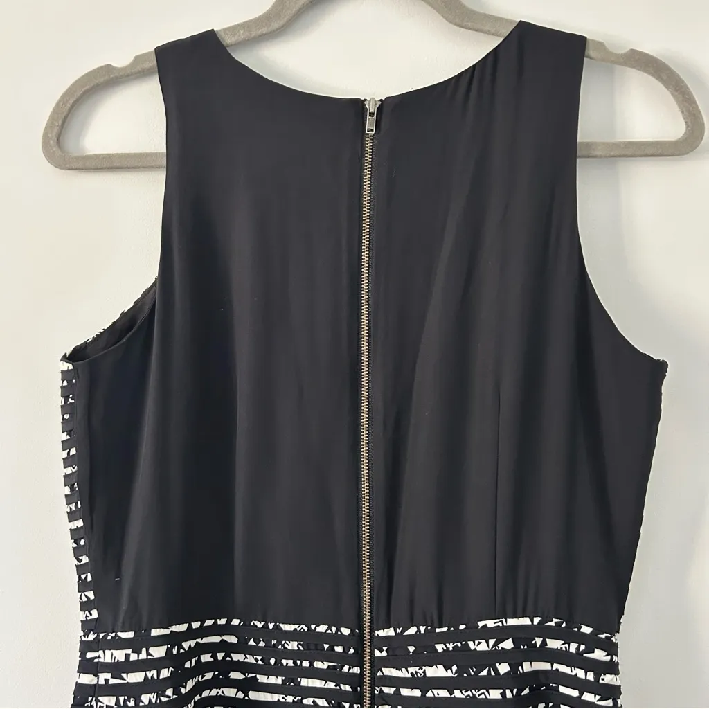 Parker White Black Silk Sleeveless Crepe Fit & Flare Mini Cocktail Dress S - Image 7