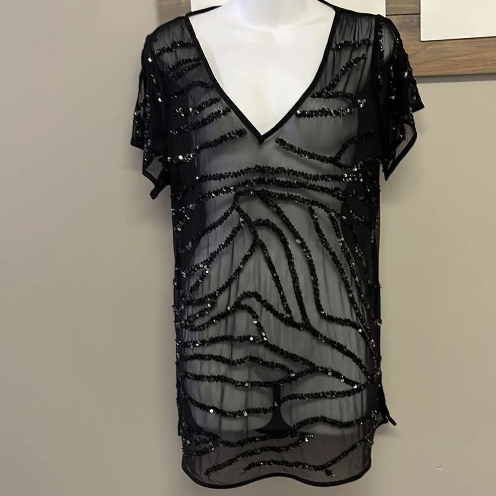 White House Black Market Beaded Sequin Sheer V-Neck 2-Piece Dress Top-Large - Image 8