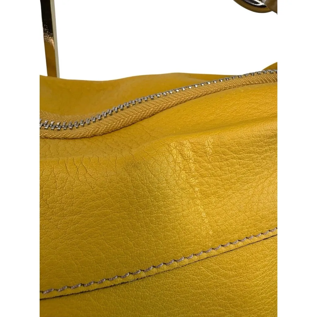 B. Makowsky Leather Shoulder Bag Purse Yellow Pebbled Quiet Luxury Leopard Lined - Image 4