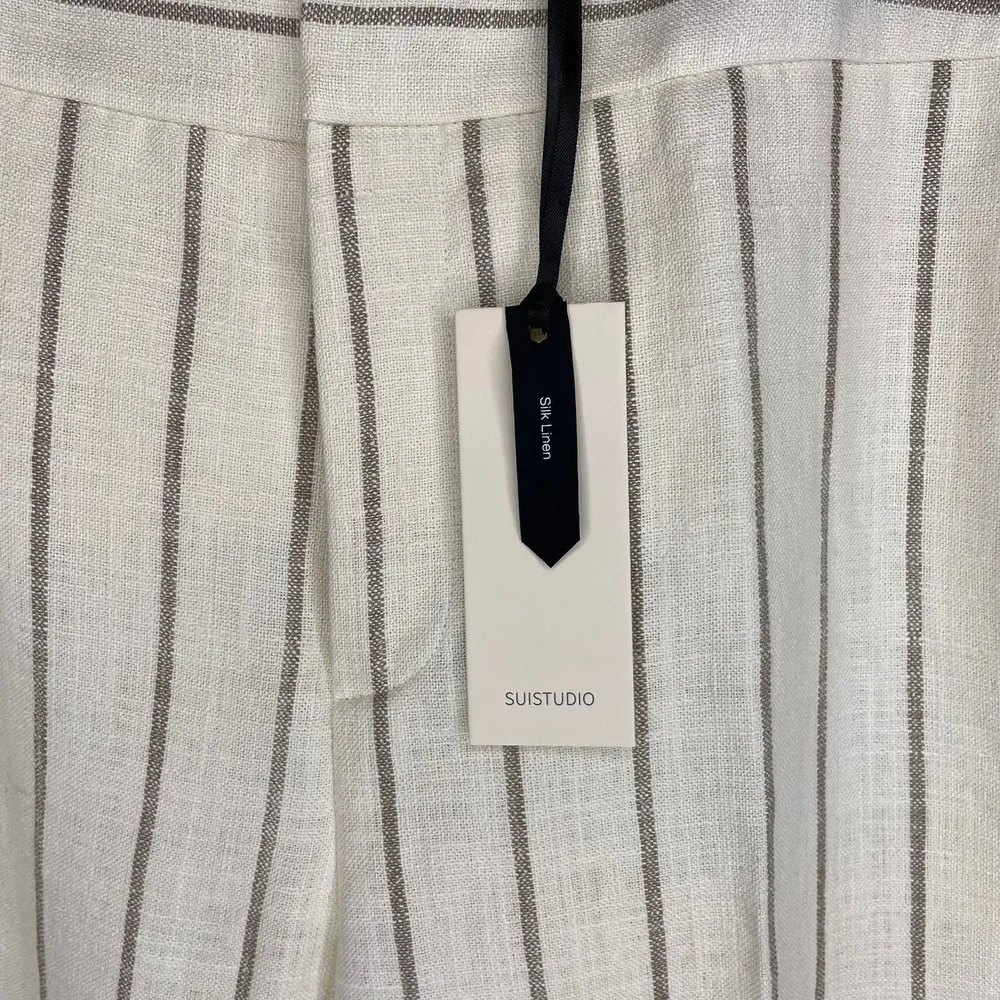 NWT Suistudio Silk Linen Off White Sand Stripe Lane Classic Trouser Pants Size 0 - Image 5