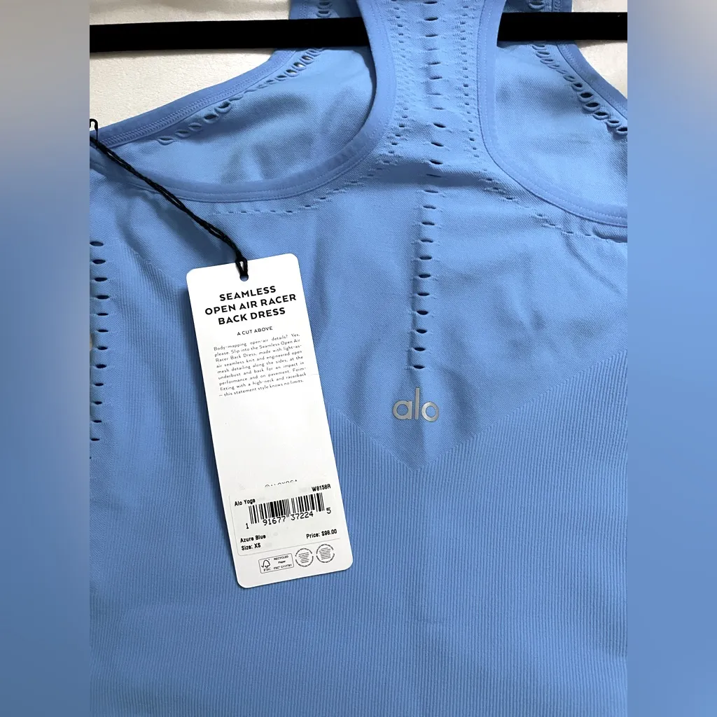 ALO Yoga NWT Seamless Open Air Racerback Dress Azure Blue Size XS - Image 6
