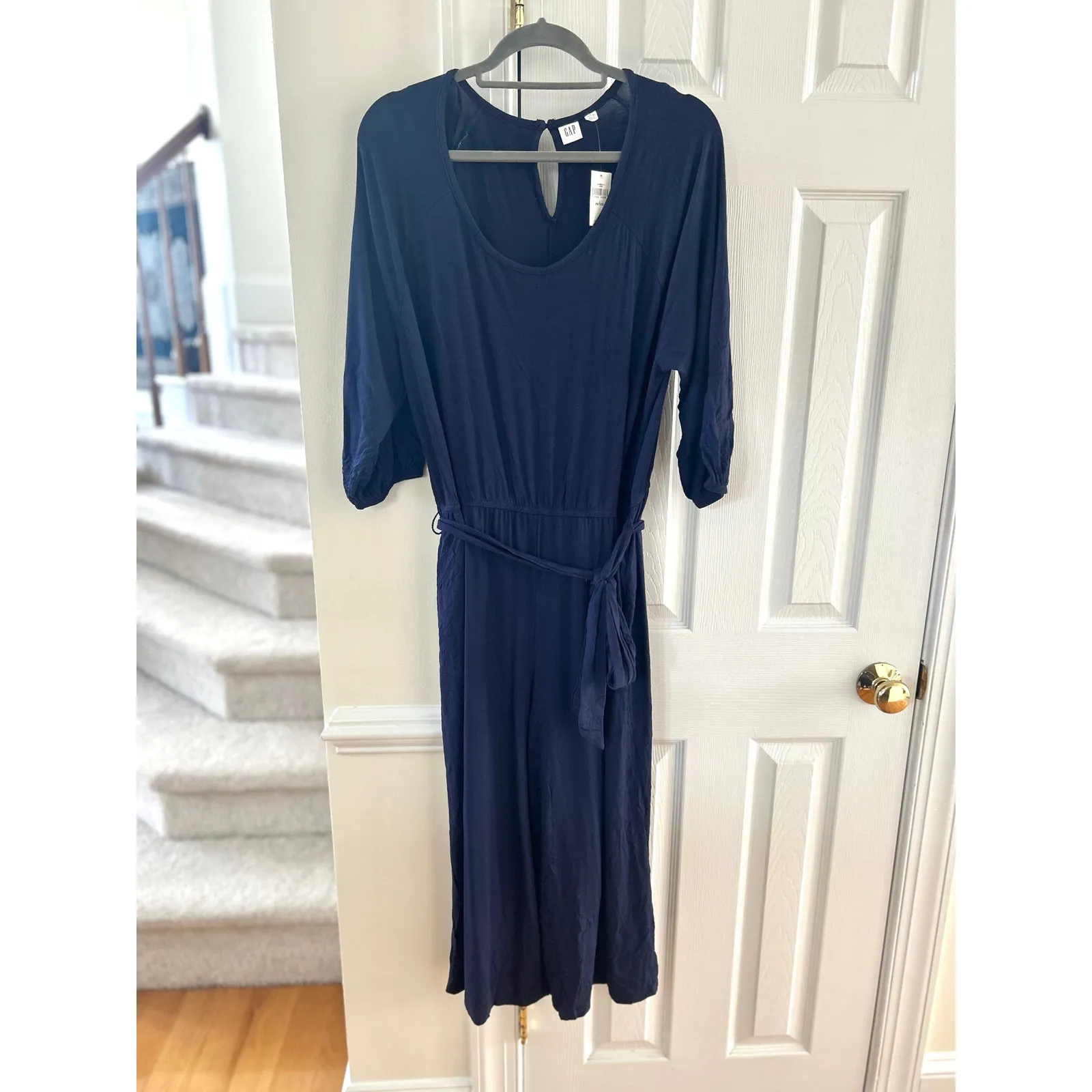 NWT Gap Deep Navy Scoop Neck Blouson Sleeve Tie Waist Jumpsuit - Image 2