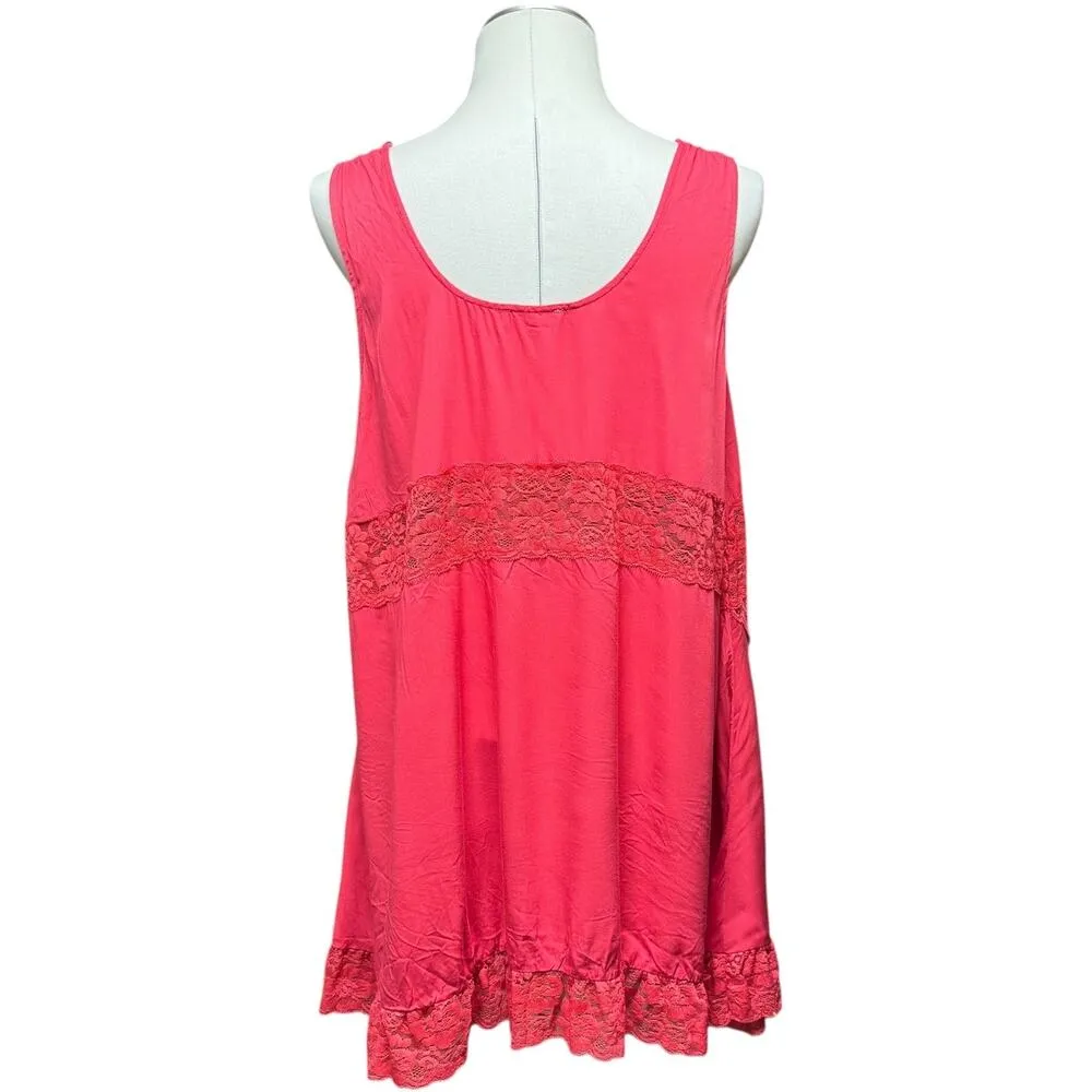 Easel Flowy Lace Sleeveless Top Red Large - Image 3