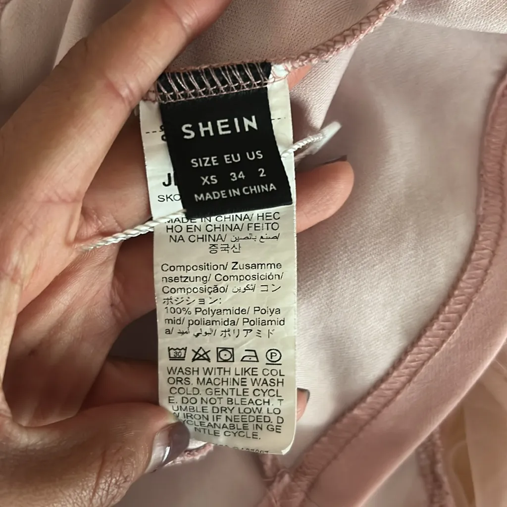 SHEIN Romantic Pink Puff Sleeve Dress – Sheer Detail & Ruffle Neckline size XS - Image 6