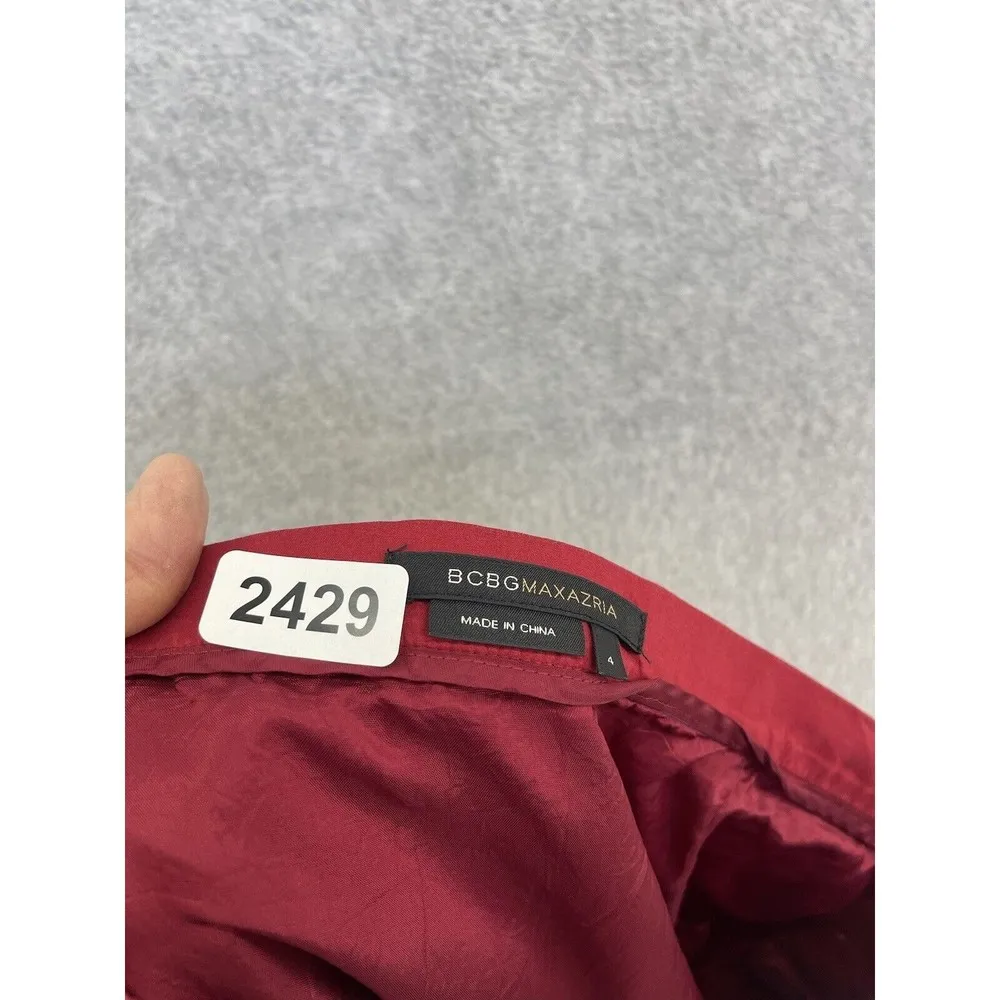 BCBG Maxazria Women's A Line Skirt Red Floral Pleated Size 4 Lined Cotton Blend - Image 2