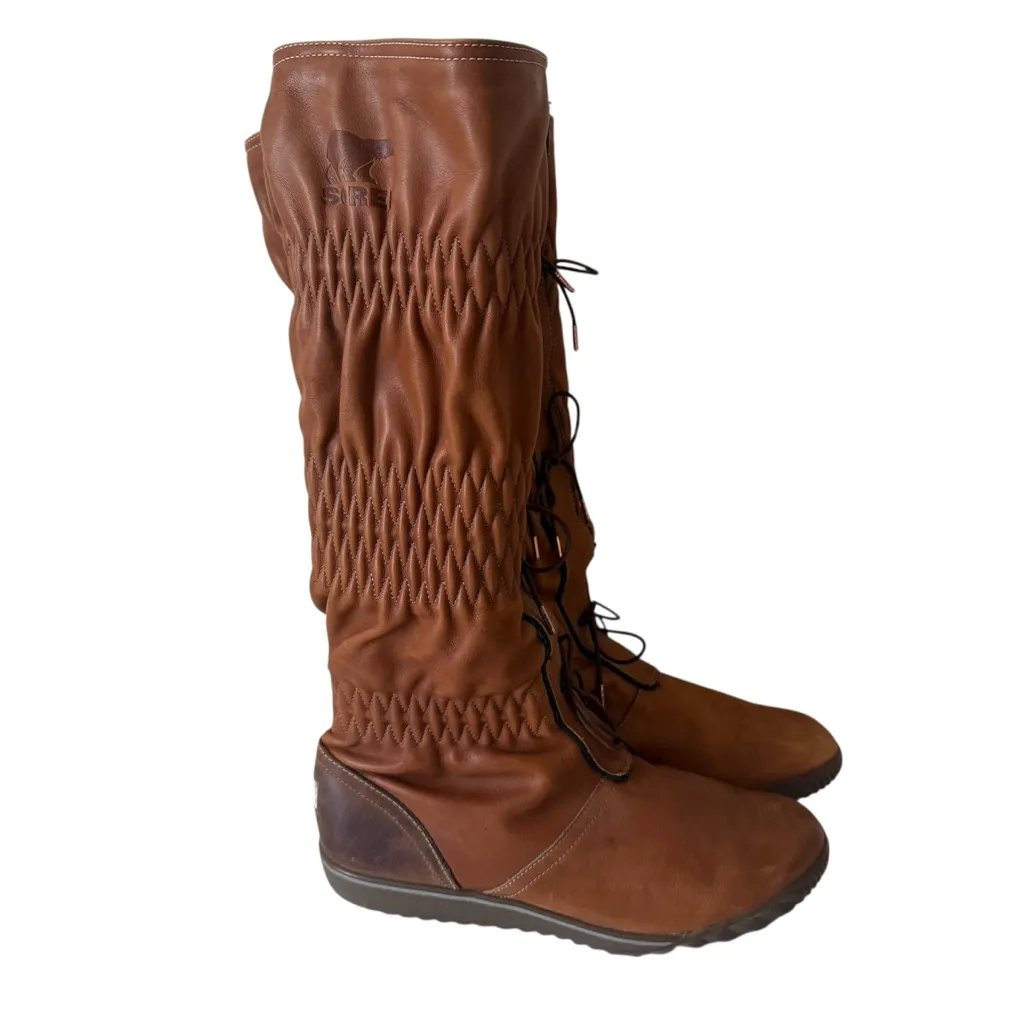 Sorel Firenzy Tall  Knee High Leather Boots Tobacco Slouch Scrunch Brown SZ 9.5 - Image 2