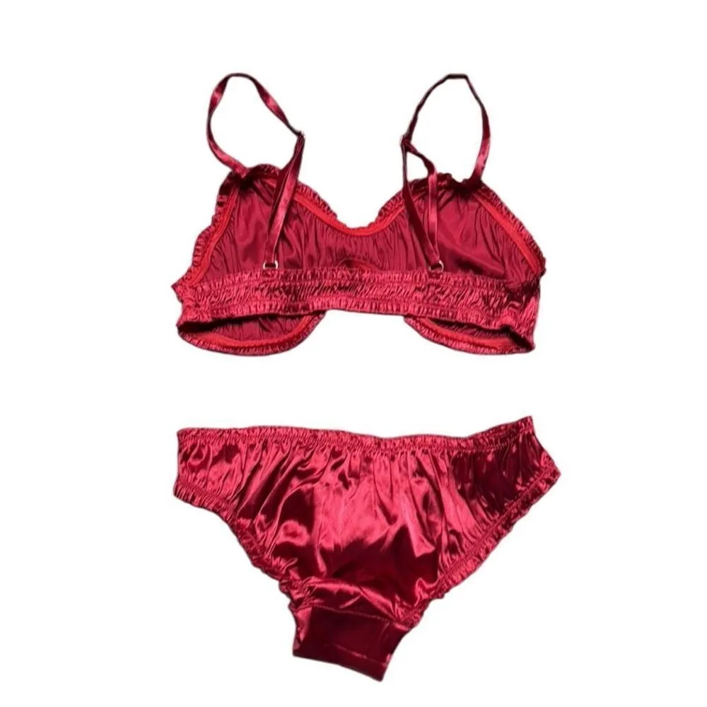 Illuminate Red Satin Pin Up Style bra and panty lingerie set Large - Image 2