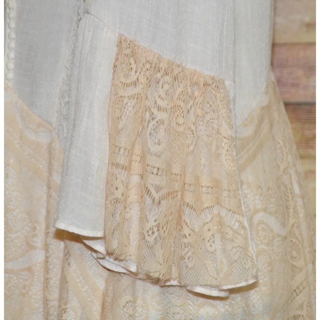 Ryu Ladies S Cream Lace Trim Blouse 3/4 Bell Sleeves Tunic Boho Fairy Cottage - Image 8