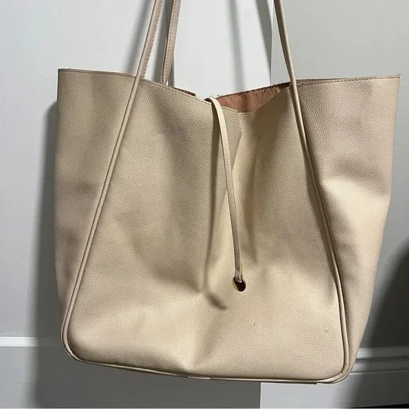 H&M Clay Large Tote Bag Top Handles Blush Pink Lining Work Bag Never Full - Image 5