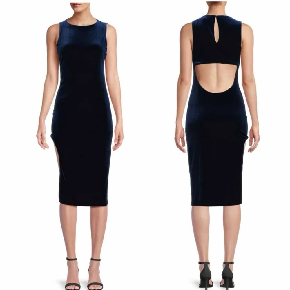 BLACK HALO Kareem Velvet Bodycon Midi Dress Size US 2 Deep Wave - Image 9