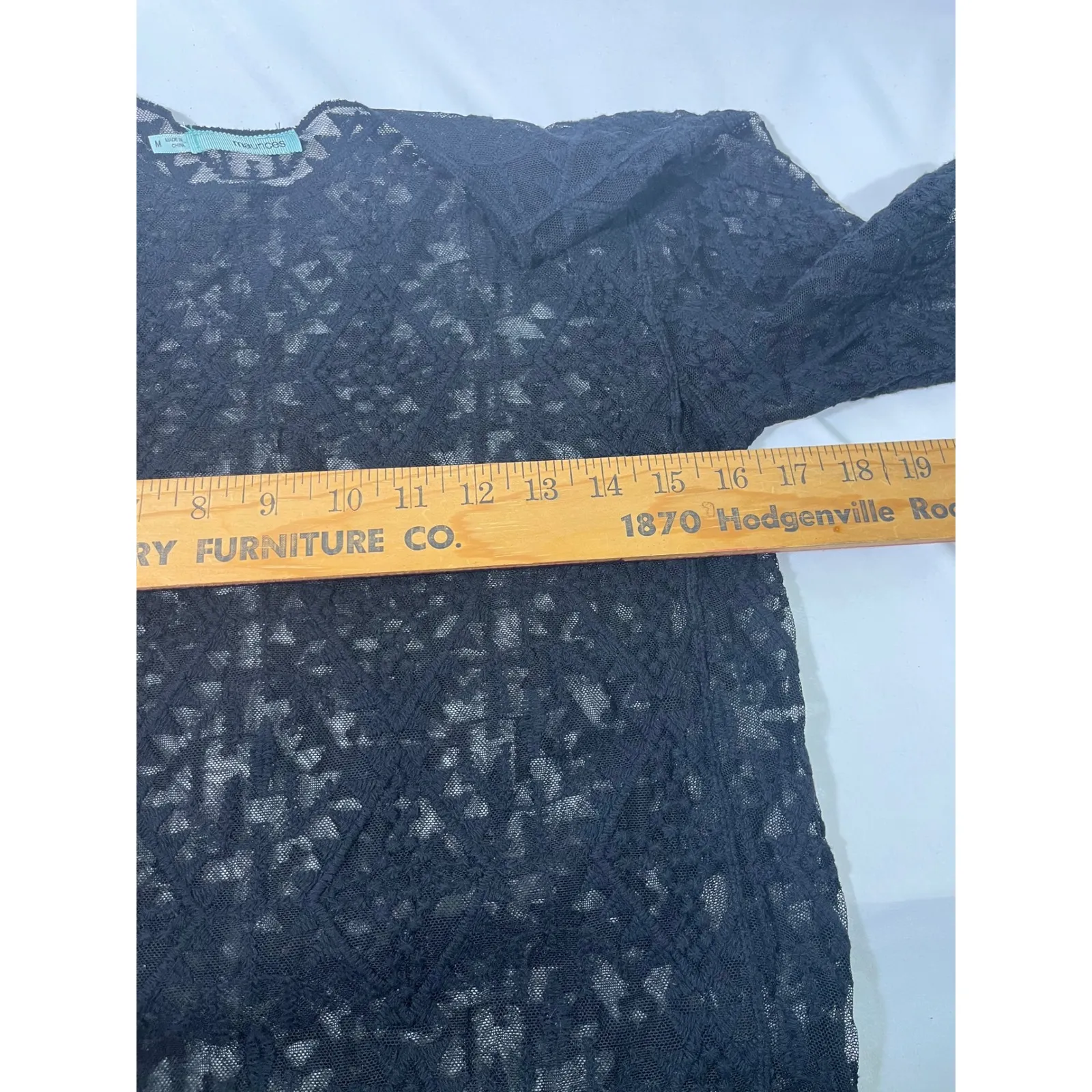 Maurice Black Lace Sheer Women Tunic Top 3/4 Sleeve  Layering Boho Chic M - Image 4