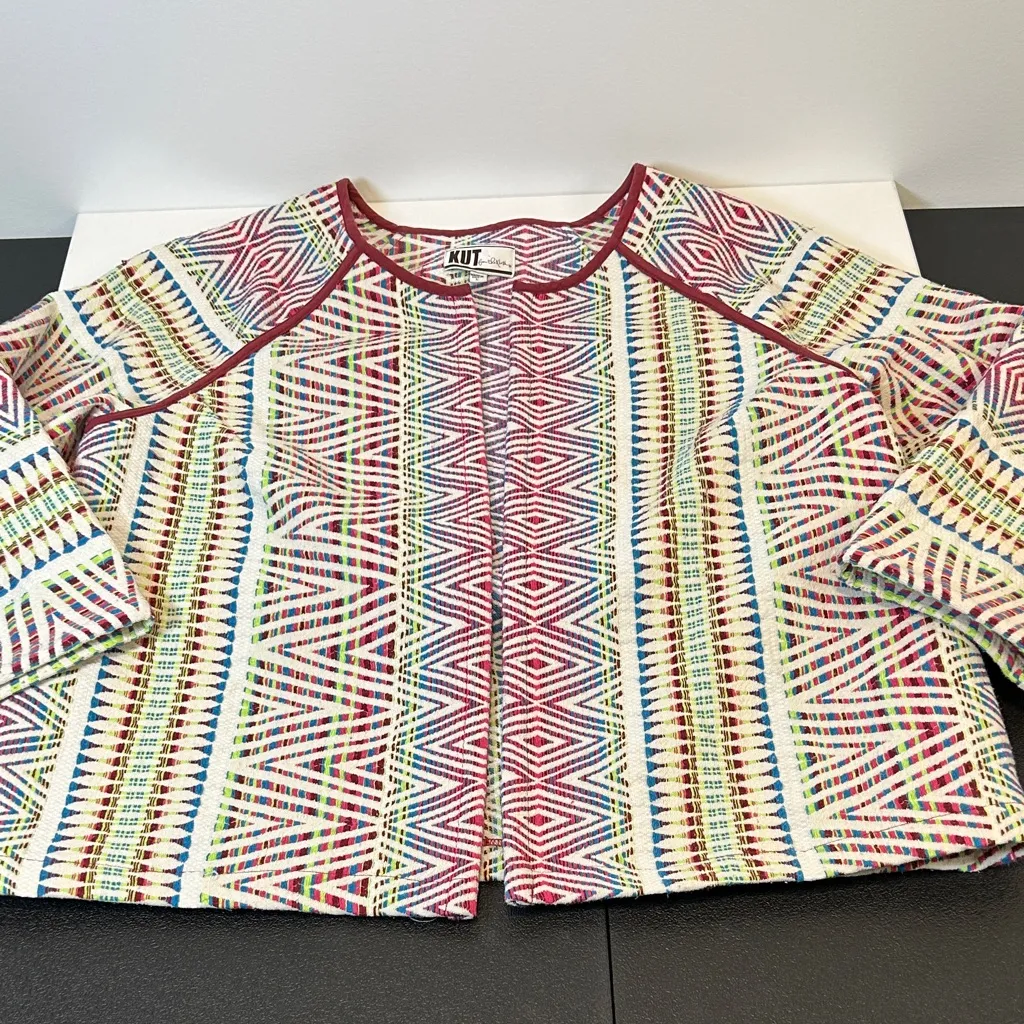 Kut from the Kloth Aztec Pattern Blazer- Red, Blue, Yellow Women’s Size Large - Image 2