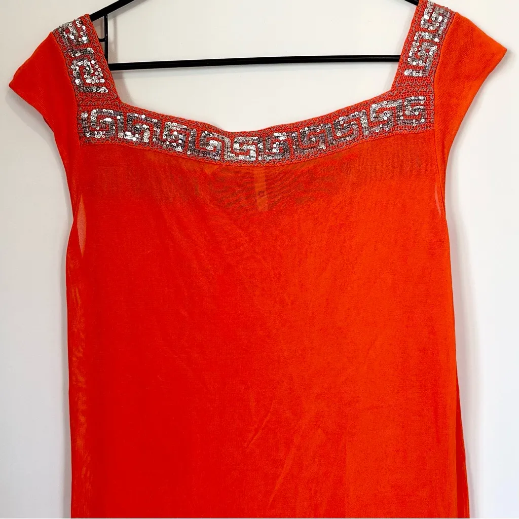 Vibrant Orange Embellished Sequin Mini Dress - Image 7