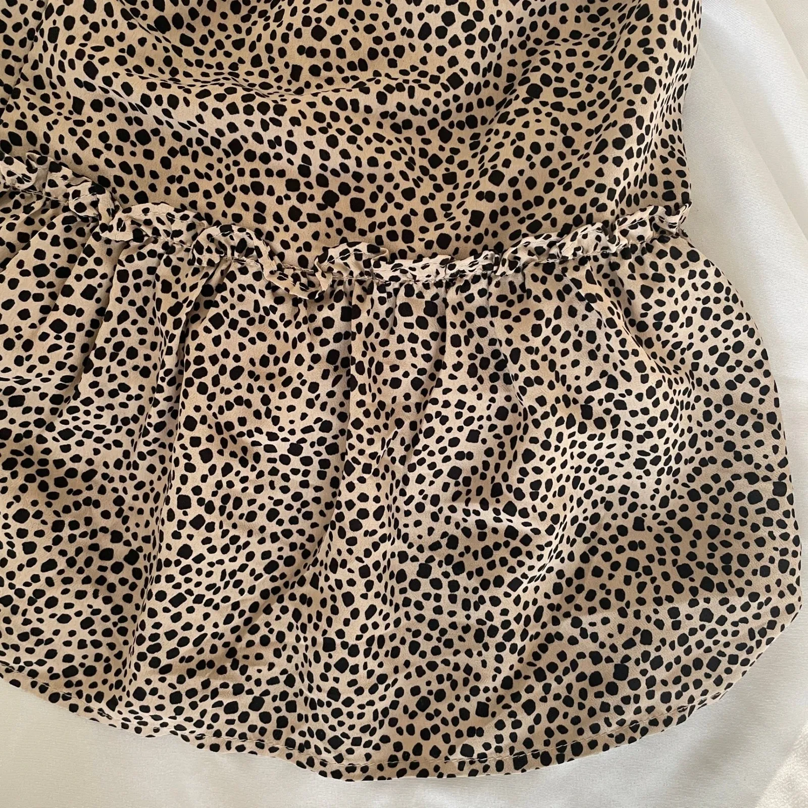 Crescent Animal Print Mini Skirt sz Medium‎ Cheetah Tan Black Tiered Ruffle Boho - Image 5