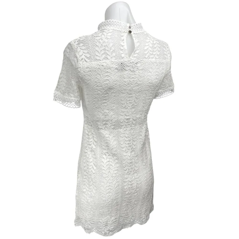 MinkPink Womens White Floral Lace Embroidered High Neck Mini Shift Dress Size XS - Image 2