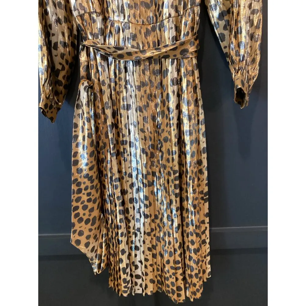Runway MARC JACOBS Gold Black Silk Metallic Animal Print Pleated midi Dress 0 - Image 10