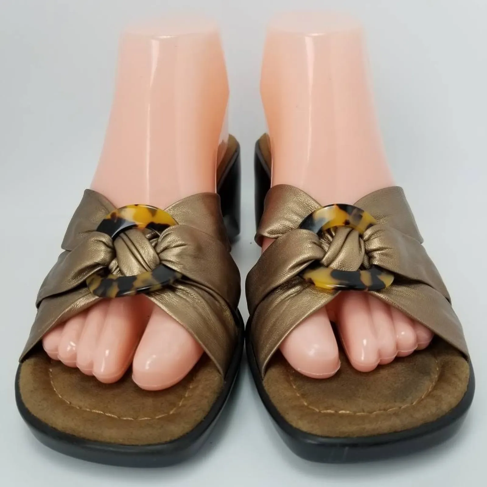 Easy Spirit Womens Vanisht Sandals Brown Leather Wedge Heels Slip Ons 9.5 M - Image 5