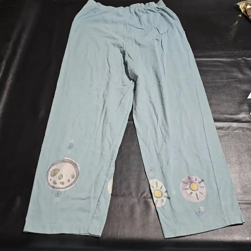 Blue Fish Womens Green Hand Painted Stretch Pants Lagenlook‎ 1 16 - Image 2