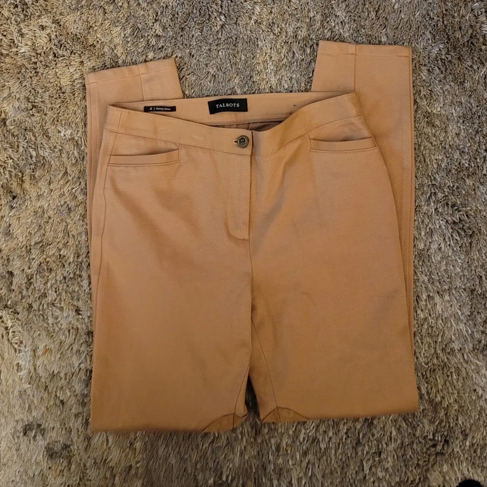 Talbots Tan Harvest Wheat Dalton Faux Suede Patch Skinny Ankle Pants 4 - Image 2