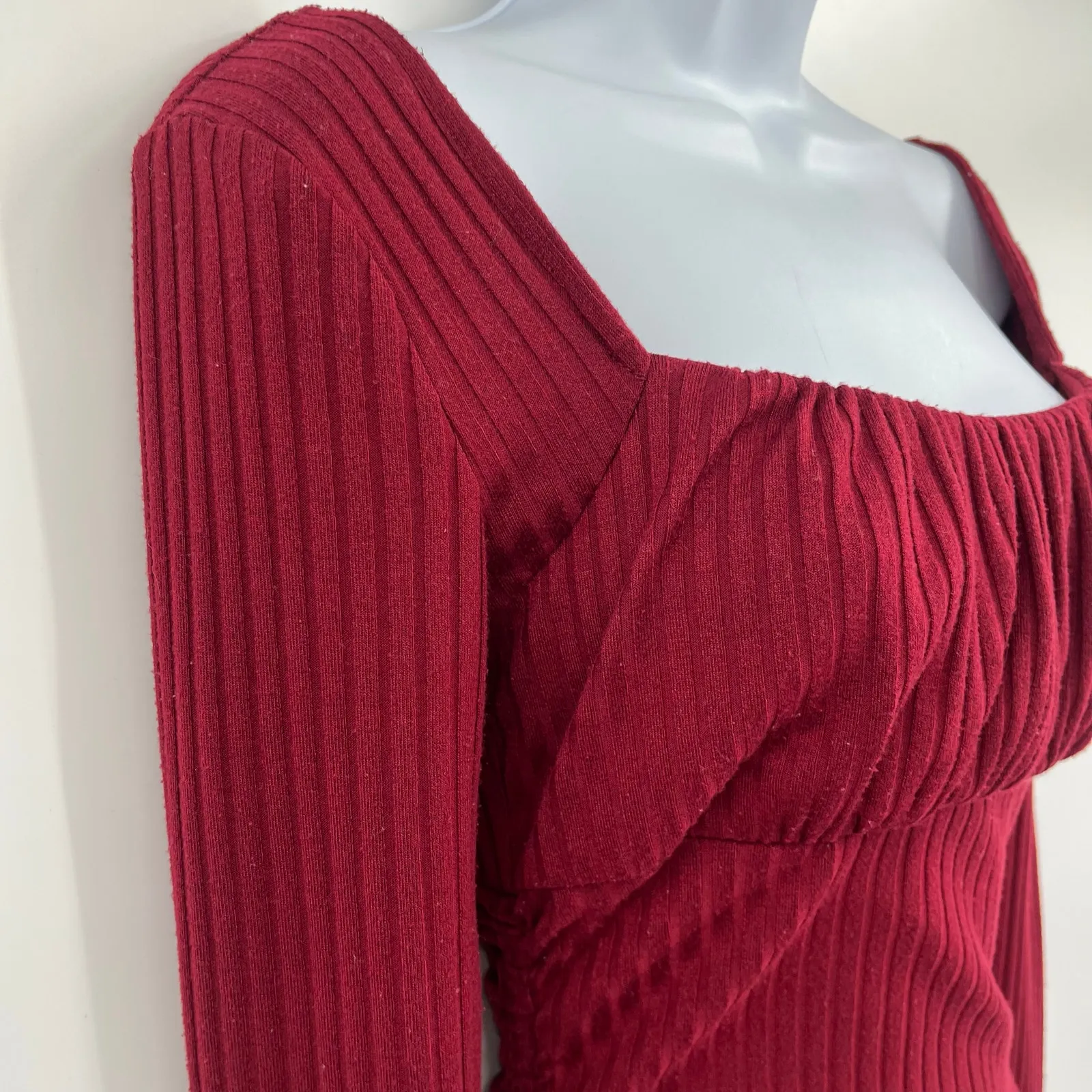 Y2K Milkmaid Ribbed Bodycon Dress Sz XS Ruching Festival Clubwear Coquette Party - Image 4