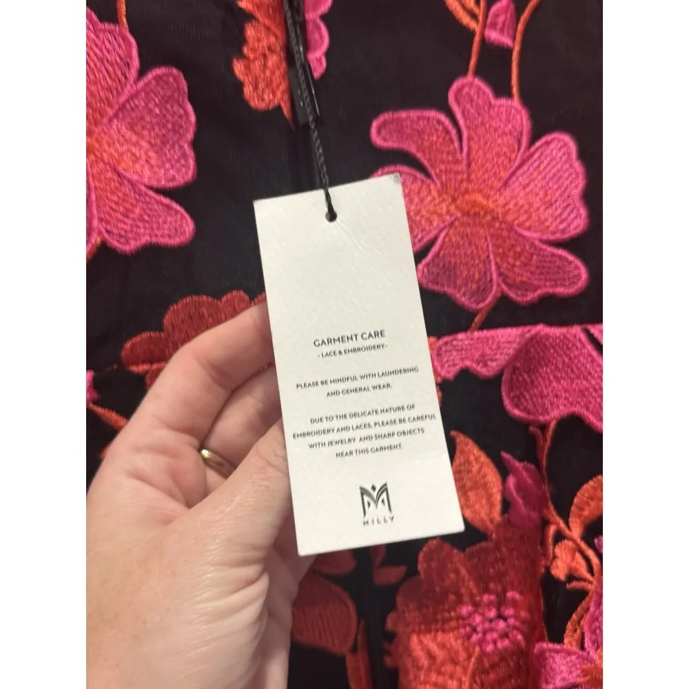 $595 Milly's Scottie Floral Mesh Lace Embroidered Mini Dress Sz 2 Red Pink Black - Image 10
