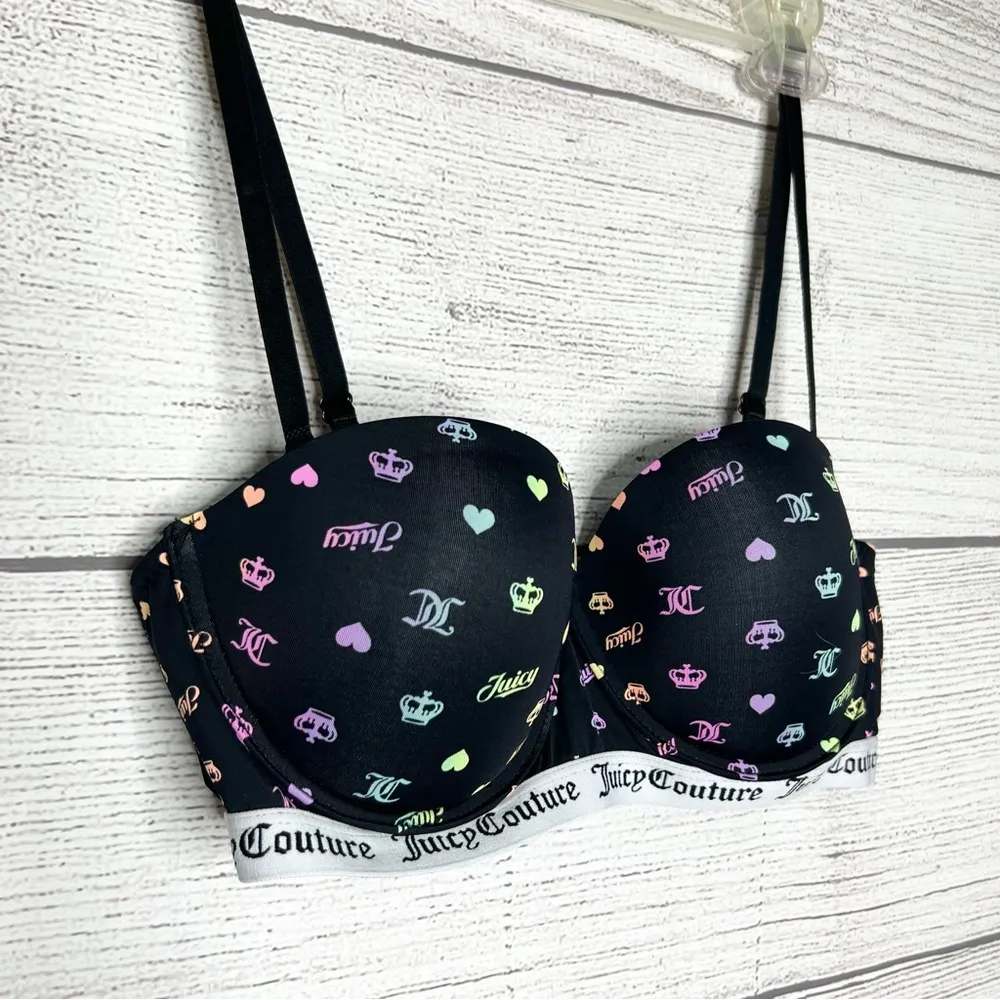 Juicy Couture Black Rainbow Logo Print Push Up Bra Size 36C - Image 2