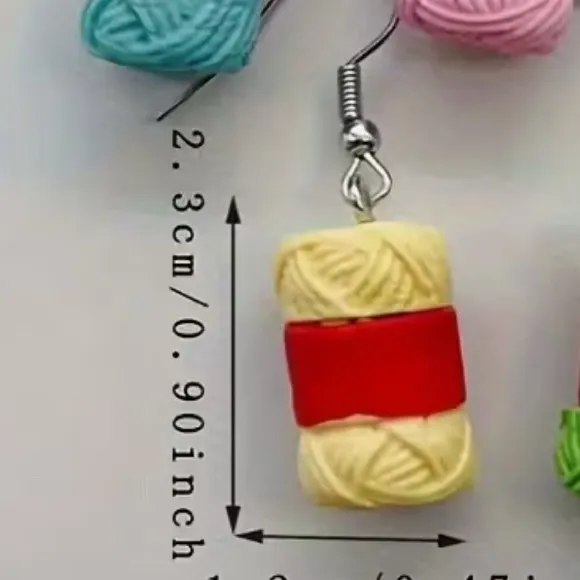 Wool Yarn Pendant Silver Hook Earrings (yellow/cream) Knitting Crochet Sewing Yellow - Image 2