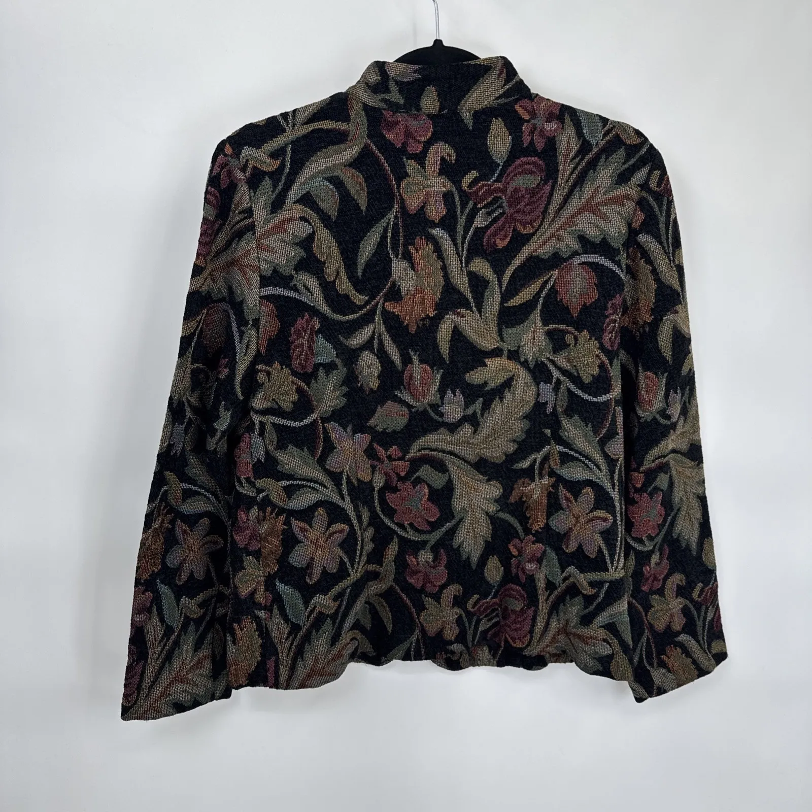 Vintage Dressbarn Tapestry Jacket Womens Medium Black Floral Print Dark Romantic - Image 8