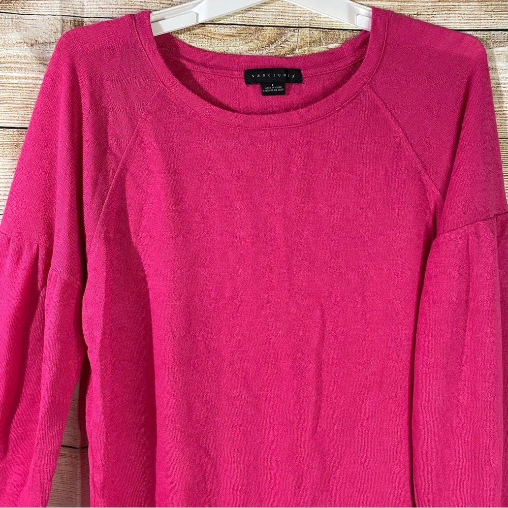 cozy lightweight puff sleeves pink pullover sweater women’s Size Large - Image 3