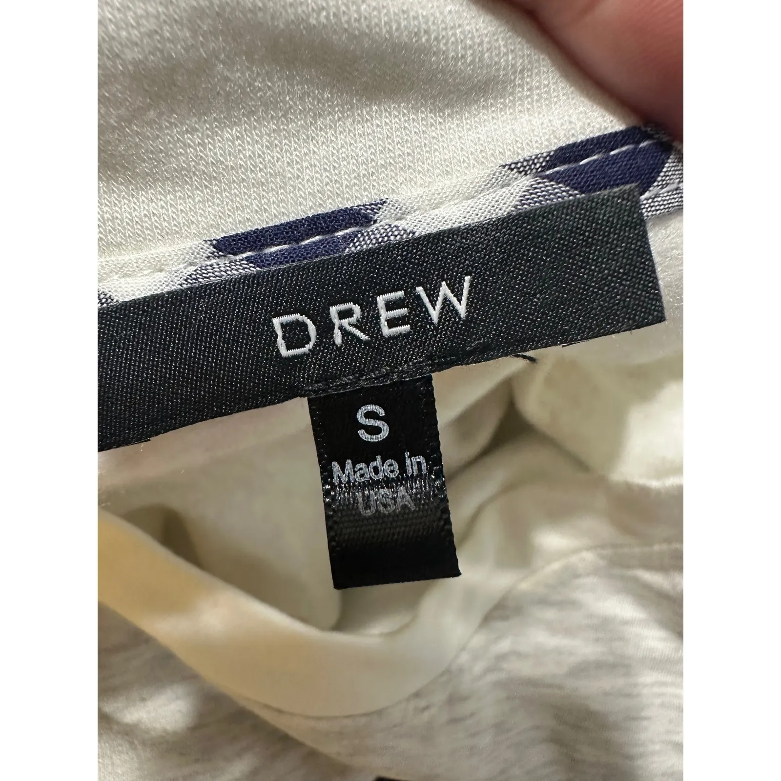 DREW Women's Size S Beige Heathered T-Shirt with Navy Gingham Puff‎ Sleeves - Image 6