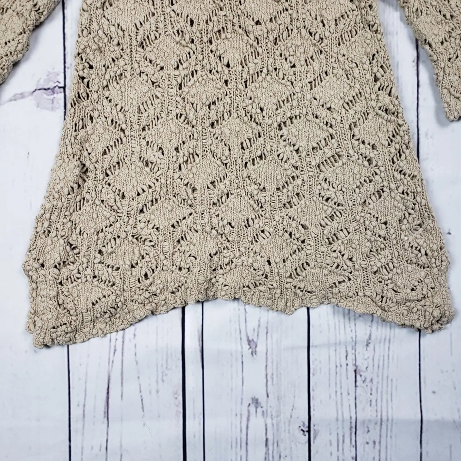 J. Jill Beige Crochet Knit Pullover Half - Image 3