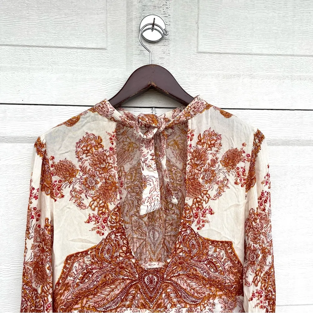 Free People Womens Dress Tunic Lady Luck Liberty Floral Tie Neck Medium - Image 6