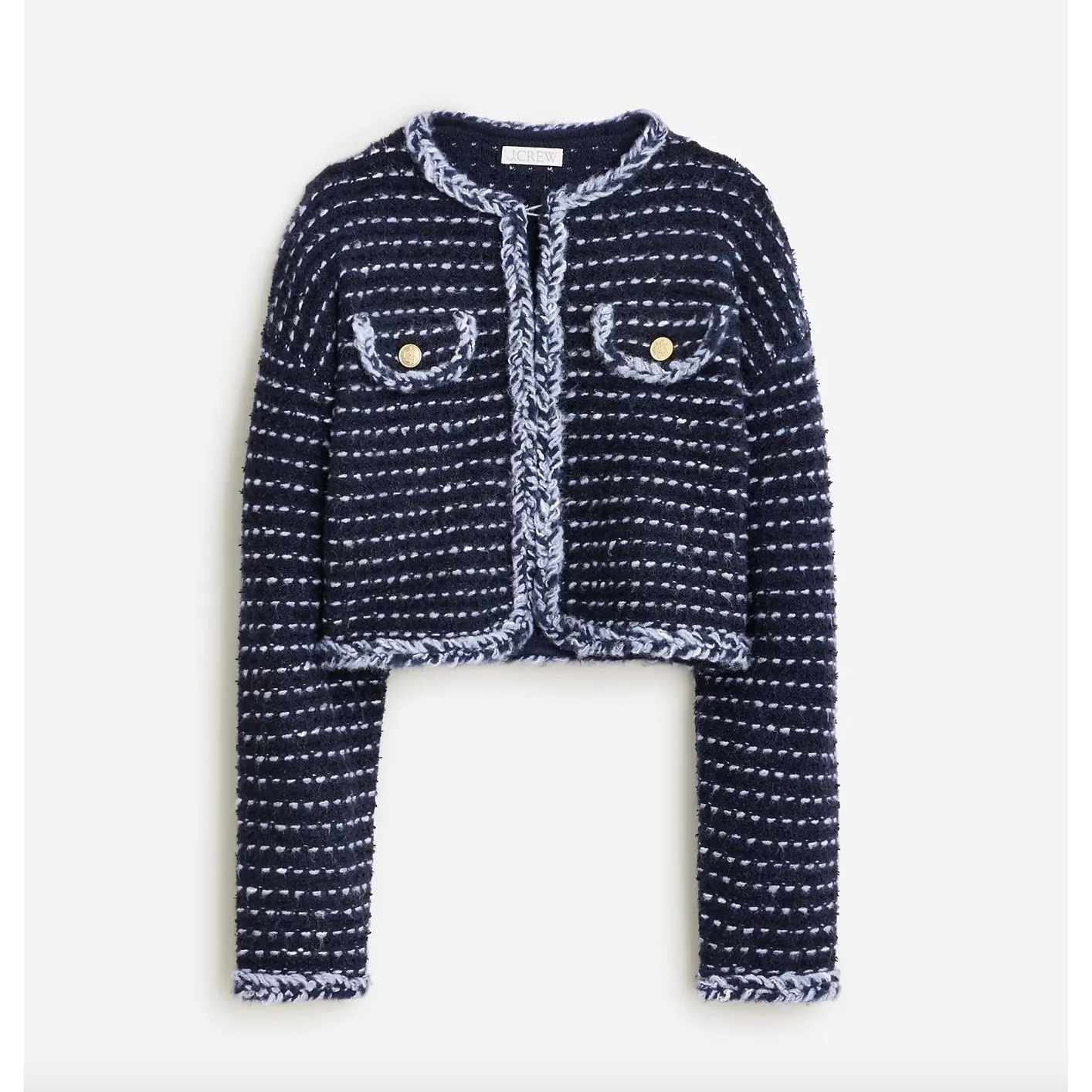 J.Crew Cropped Lady Jacket Marled Yarn Wool Blend Preppy Navy Blue Large NWT - Image 2